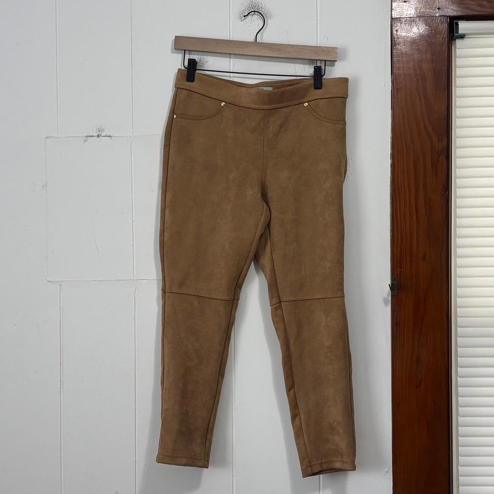 Marc New York Faux Suede‎ Moto Leggings Camel Tan Petite Small PS Elastic Waist